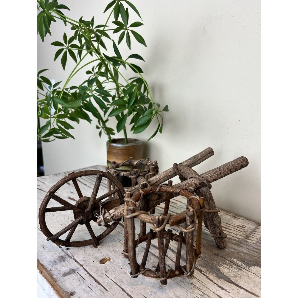 Vintage Twig Wheelbarrow Double Planter 10” x 8.5” Garden Plants Indoor/Outdoor